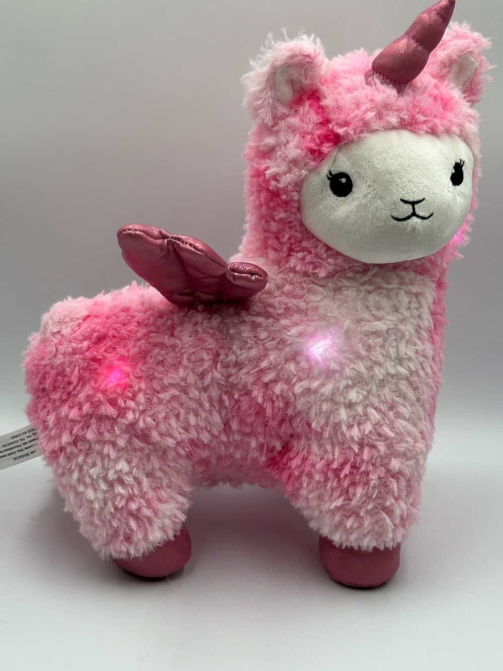 FAO Schwarz Glow Brights Llama Unicorn Plush Stuffed Animal Toy Lights Up Sounds